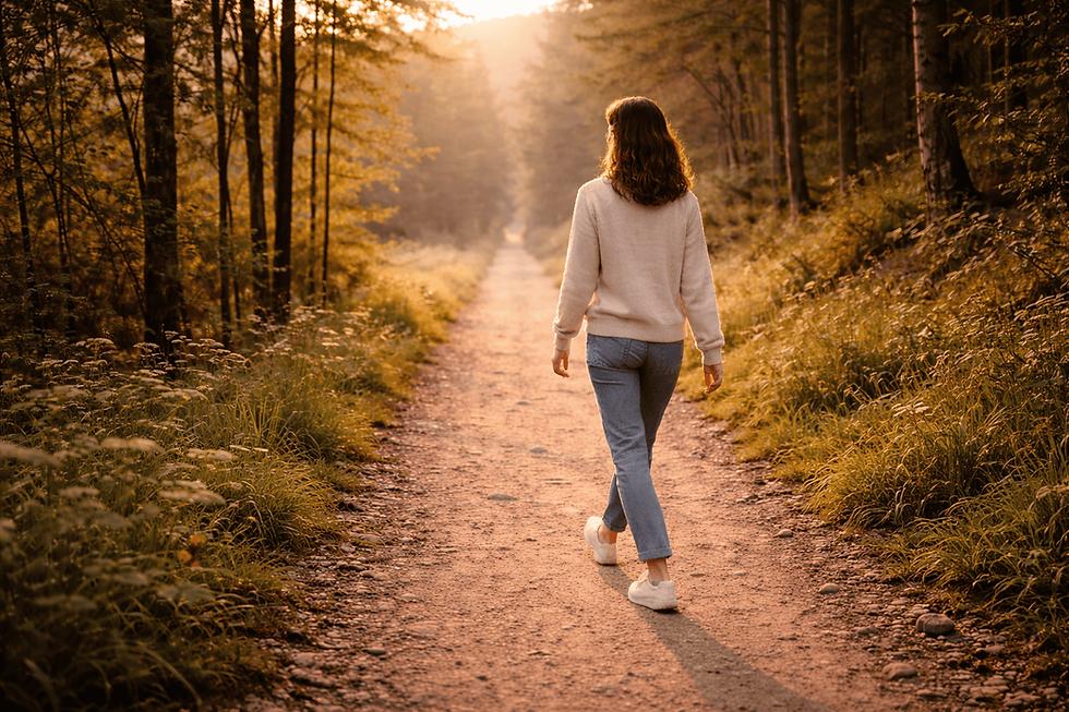 Personne avançant seule sur un chemin, symbole de la peur de l’abandon et du chemin vers soi.